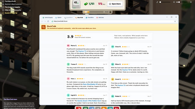 A page of customer reviews for the store with a 3.9 star rating