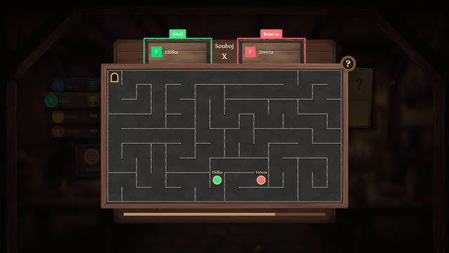 Two players racing through a stone maze